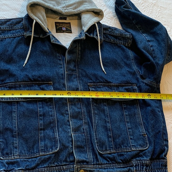 Vintage Trailmaster New York Los Angeles Blue Jean Cotton Denim Hooded Jacket XL - Picture 14 of 16
